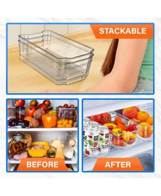Multi-purpose Refrigerator Bins - 14 pieces Usable and Stackable Design Fridge Bin Organizer with Easy Grip Handles - Clear