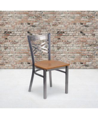 Clear Coated "X" Back Metal Restaurant Dining Chair