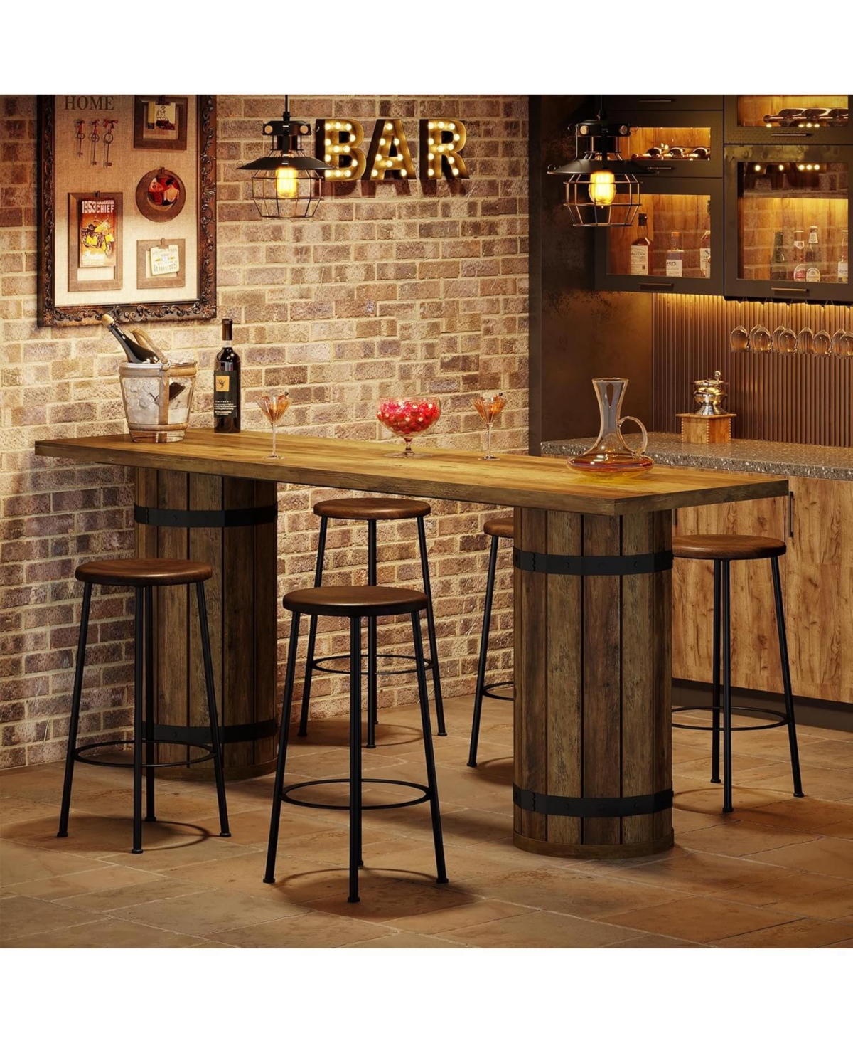 Tribesigns 70.9-Inch Long Bar Table, Counter Height Pub Table, Industrial Bar Height Table, Brown