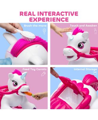 12V Ride on Horse, Ride on Toy with Carrot Toy, Comb, Animal Sounds