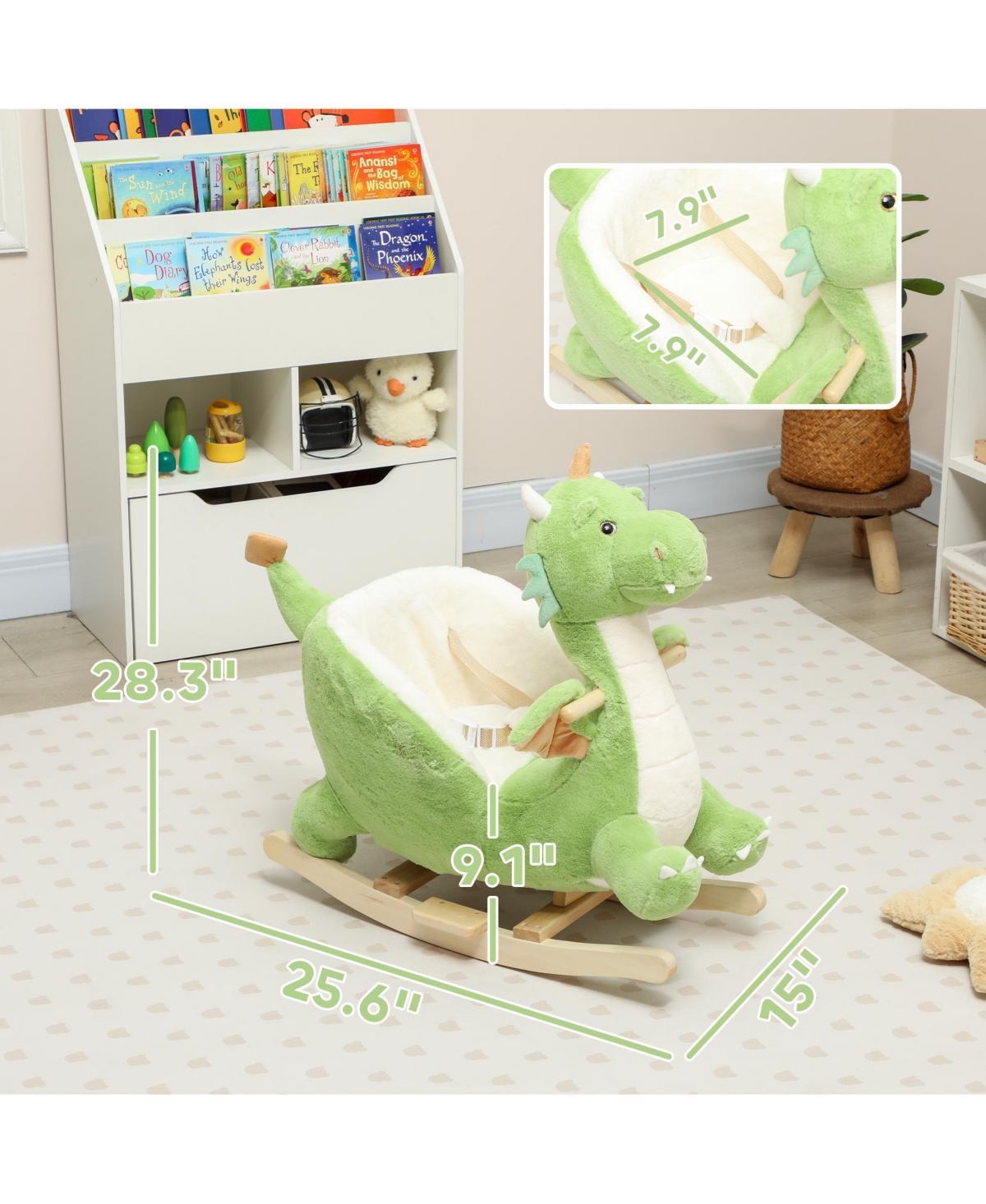 Qaba Baby Rocking Horse, Ride Dragon with Realistic Dragon Roar,