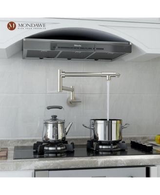 Retro Single Hole Two Handles Wall Mount Kitchen Faucet, Double Joint Swing Arm Pot Filler Folding Kitchen Faucet