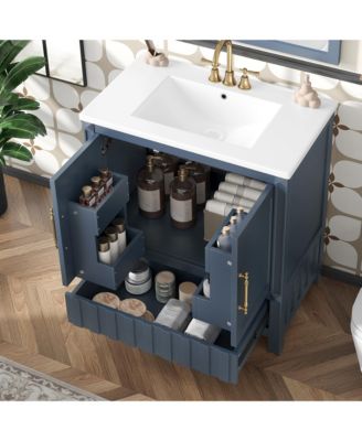 30 in. Bathroom Vanity with Sink, Multi-functional Bathroom Cabinet with Doors, Storage Shelves and Drawers