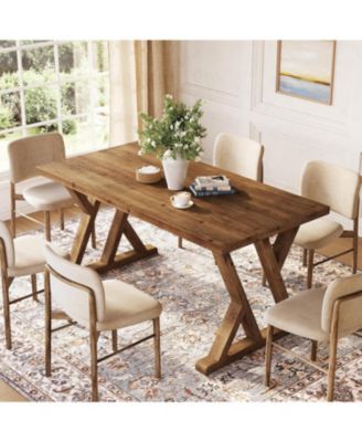 63" Solid Wood Farmhouse Dining Table for 4–6, Brown