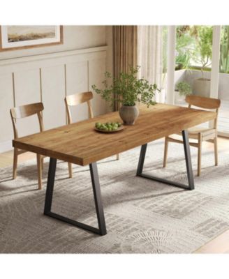 Industrial Dining Table for 4-6 People, 63 inches Solid Wood Rectangular Kitchen Table with Heavy-Duty Metal Legs