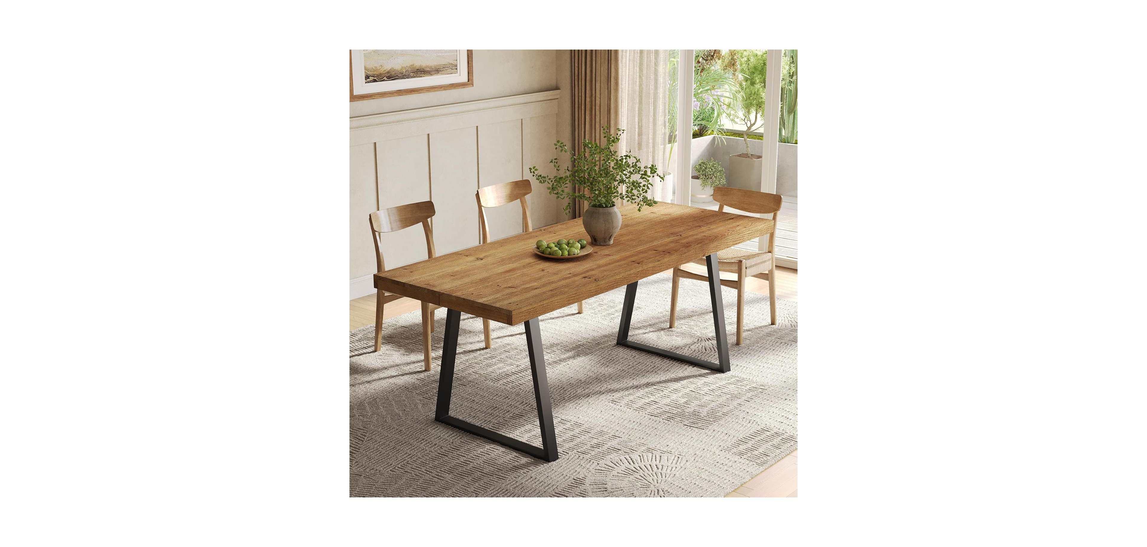 Tribesigns 63" Industrial Dining Table for 4–6 with Solid Wood & Metal Legs