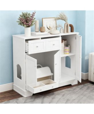 Cat Litter Box Enclosure with Drawers in White