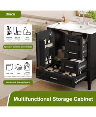 30 in. Wood Bathroom Vanity, Modern Bathroom Cabinet with Sink Combo Set, Soft-Closing Door and 3 Soft-Closing Drawers