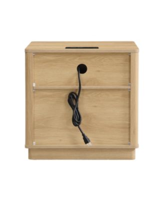 Modern Bedside Table Nightstand with Outlet & USB Port, Charging Station and Storage Drawer for Small Spaces-Natural