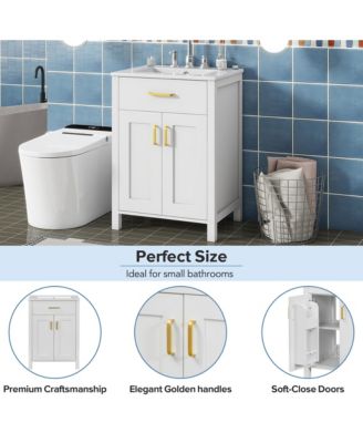 24 in. Bathroom Vanity Combo with Ceramic Sink, Luxurious Space-Saving Vanity with 2 Soft Close Doors