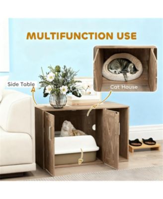 Cat Litter Box Enclosure with Scratching Board in Walnut Brown