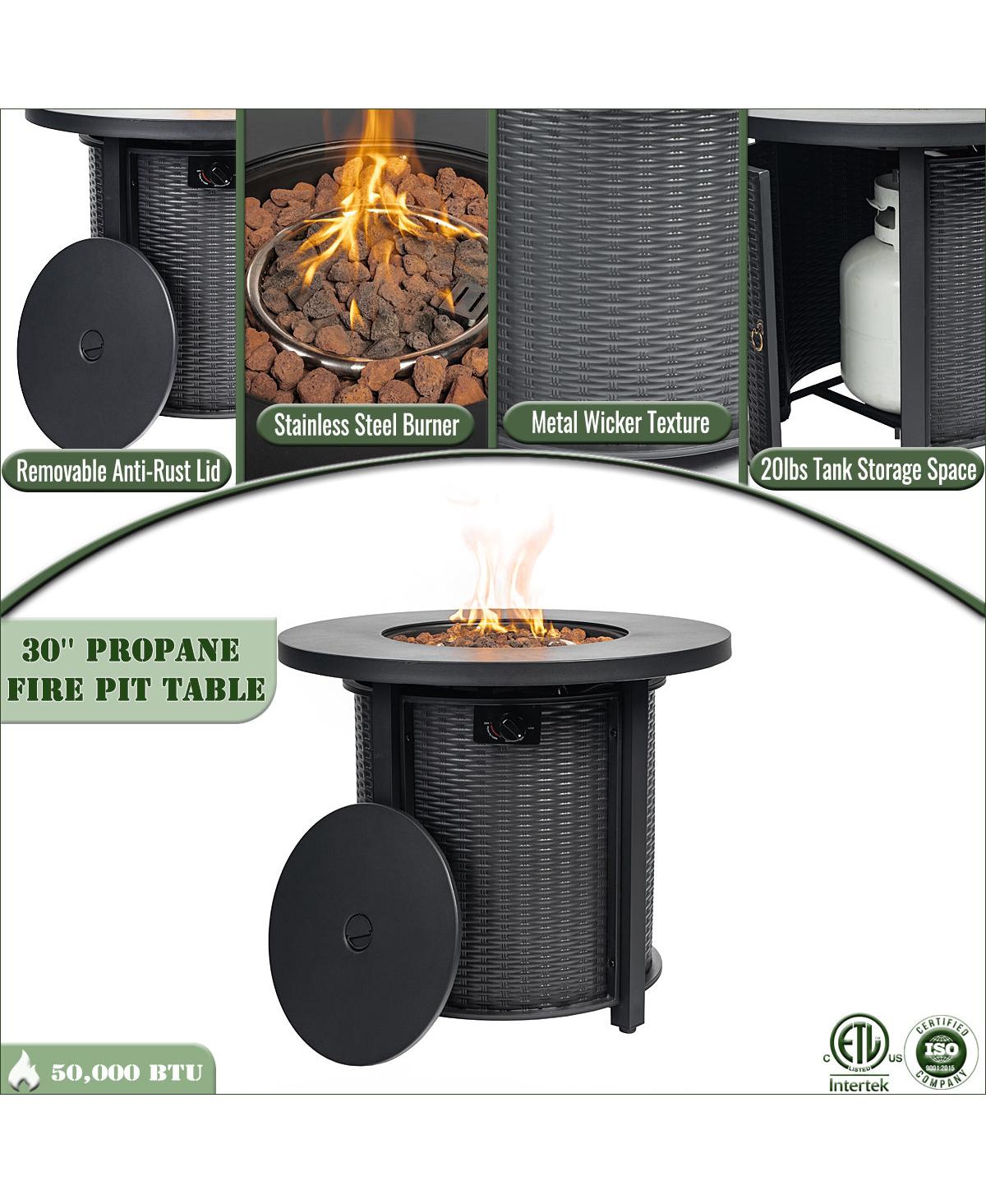 Boyel Living 30" Propane Gas Fire Pit Table, 50000 Btu Round Steel Fire Pit for Outside Patio Deck Garden Courtyard-Black