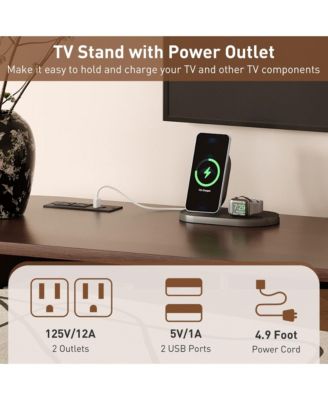 70 Inch Mid Century Modern TV Stand with Tambour Doors and Power Outlet for TVs Up to 80 Inches