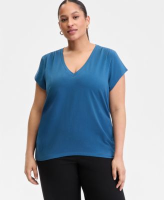 Plus Size V-Neck Pleated-Side T-Shirt