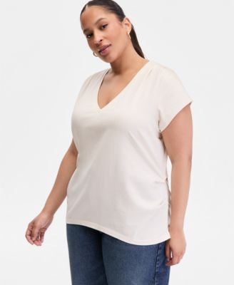 Plus Size V-Neck Pleated-Side T-Shirt