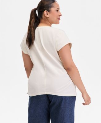Plus Size V-Neck Pleated-Side T-Shirt