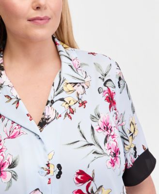 Plus Size Printed Short-Sleeve Button-Front Shirt