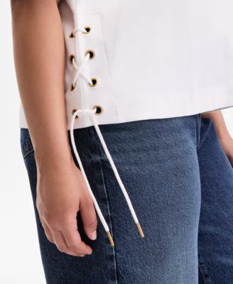 Plus Size Lace-Up-Side Cotton T-Shirt