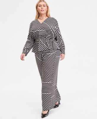 Plus Size Printed Blouson-Sleeve Peplum Top & Printed Wide-Leg Pull-On Pants
