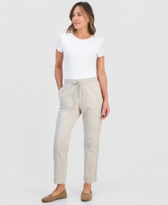 Petite Twill-Tape Tapered Pull-On Pants