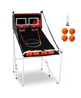 Indoor Basketball Arcade Game with Dual Hoops Electronic Scoring Foldable Steel Frame for Family Competition