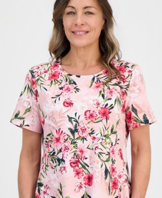 Petite Short-Sleeve Floral T-Shirt Dress
