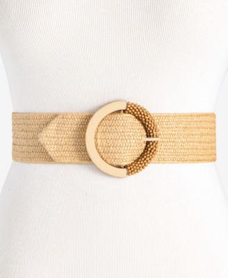 Half Beaded Buckle Stretch Straw Belt