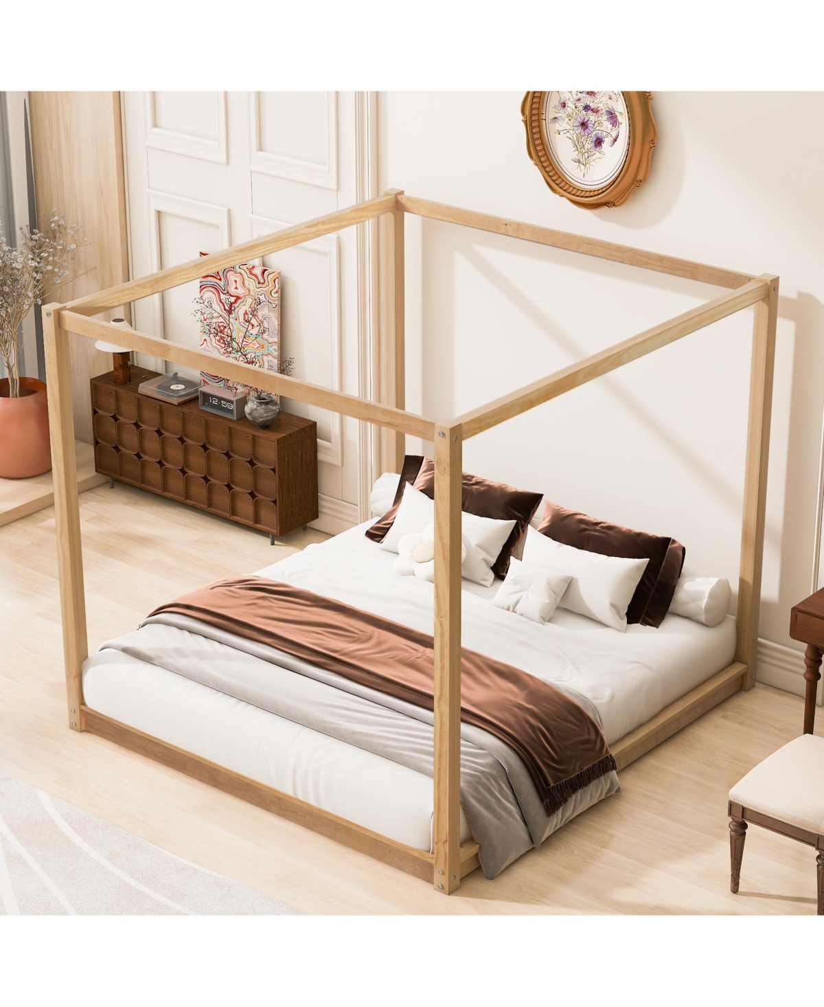 Clihome King Size Canopy Platform Bed with Support Legs