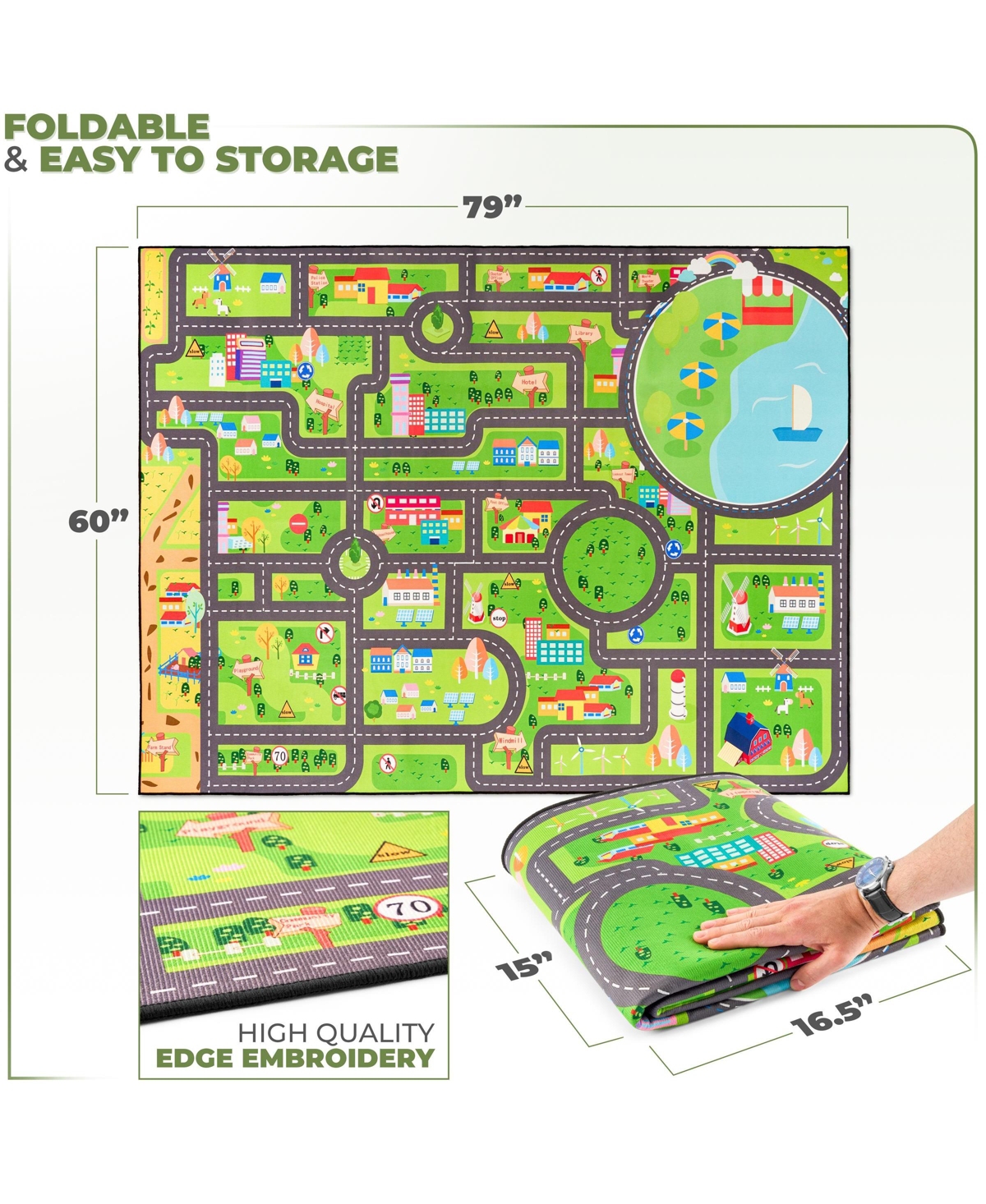 Sorbus 60"x79" City Roads Themed Washable Rug for Kids - For playrooms, classrooms, and bedrooms