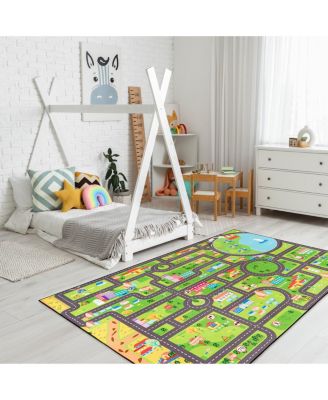 60"x79" City Roads Themed Washable Rug for Kids - For playrooms, classrooms, and bedrooms