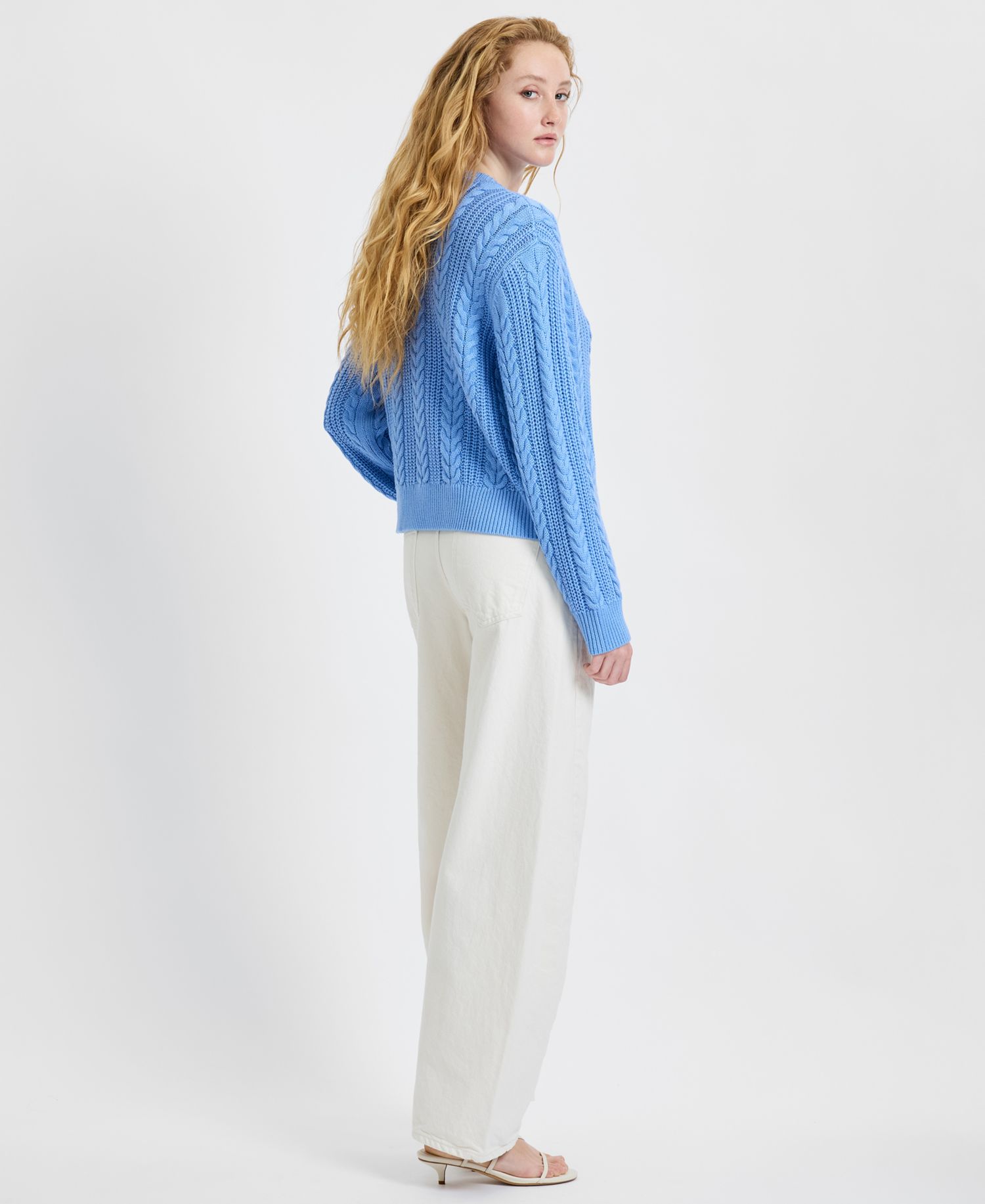 Women's Ryland Blue Cable Knit V-Neck Sweater