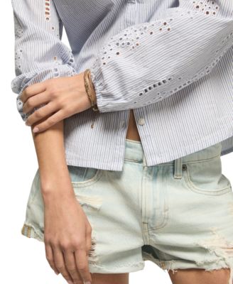 Women's Cutwork Long-Sleeve Button-Down Shirt