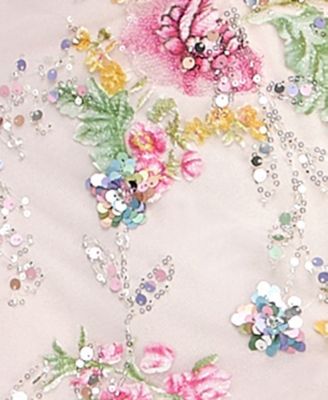 Juniors' V-Neck Embroidered Sequin Corset Mermaid Gown