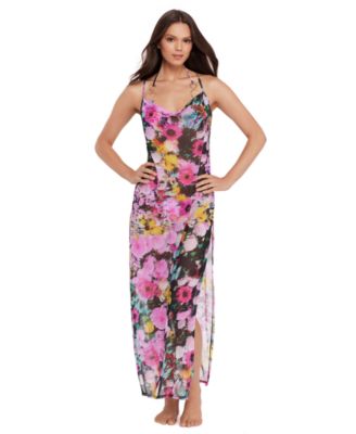 Women's Mesh Cowl Neck Cover-Up Maxi Dress