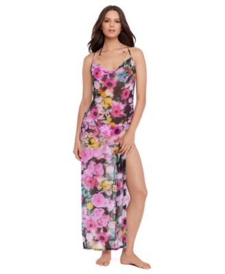 Women's Mesh Cowl Neck Cover-Up Maxi Dress