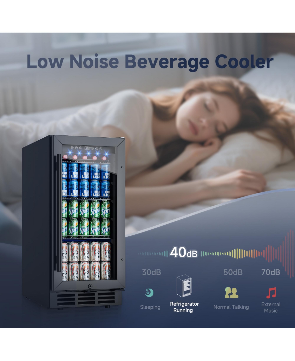 Euhomy 15-in W 130-Can Capacity Black Built-in/Freestanding Indoor Beverage Refrigerator with Glass Door