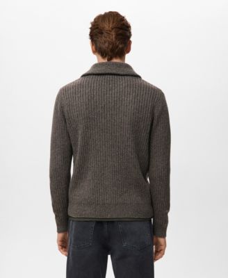Men's Zipper Ribbed-Knit Cardigan