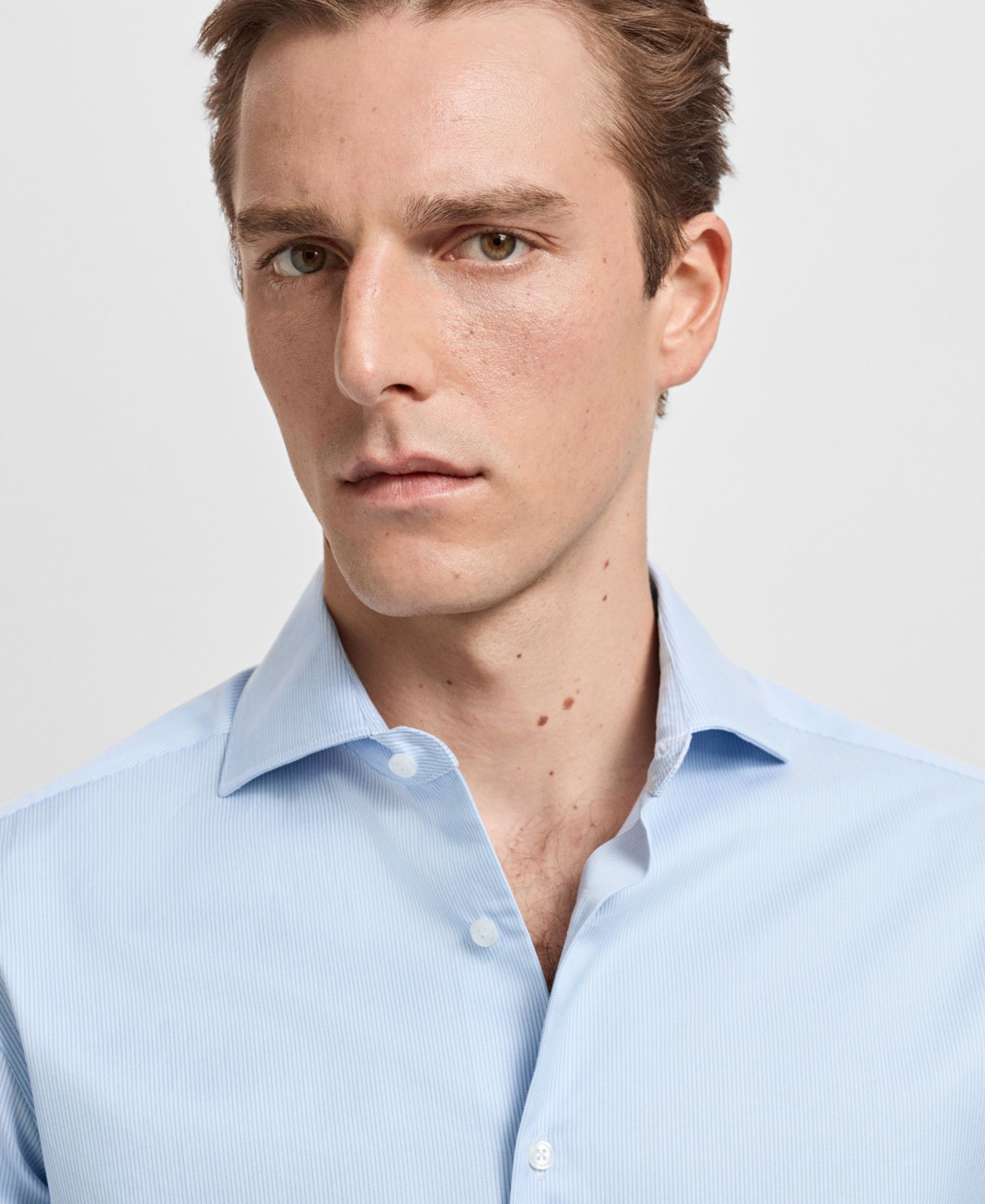 Мужская рубашка Mango Striped-Print Slim-Fit Dress Shirt, цвет: Небесно-голубой — фото 3