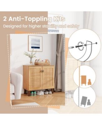 4-Tier Shoe Cabinet Storage Organizer with Ventilated Woven Doors