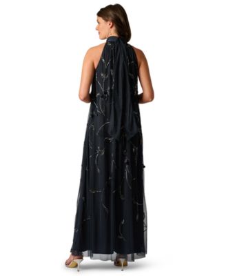Women's Beaded Halter Neck Trapeze Ball Gown