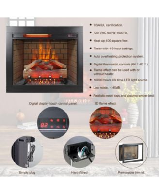 28inch Infrared Electric Fireplace with Removable Trim kit Insert, Touch Panel Home Decor Heater, Smokeless Firebox with Fire Crackling Sound