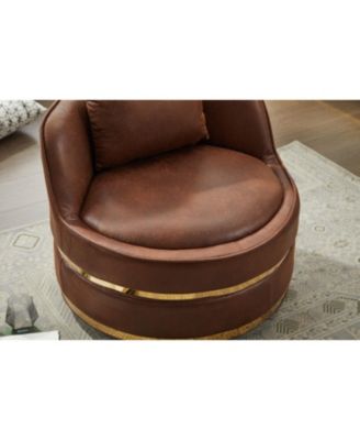 Swivel Faux Leather Barrel Chair, Single Accent Chair for Home/Office