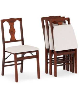 Set of 4 Folding Dining Chairs w/Rubber Wood Frame Soft Padded Seat Cushion