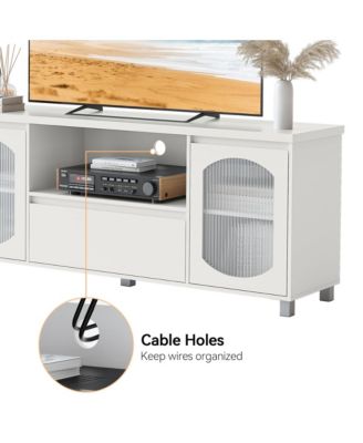 Modern TV Stand for 65 Inch TV, TV Cabinet with Fluted Glass Door and Open Shelve, TV Console with Storage Cabinets and Drawer
