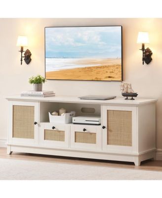 Rattan TV Stand for 65 inch TV,Modern Console Table with Storage for Living Room