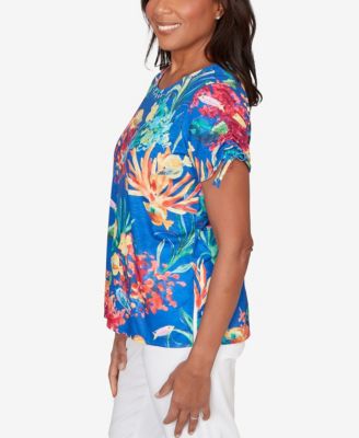 Petite  Tropical Reef Tie Sleeve Top
