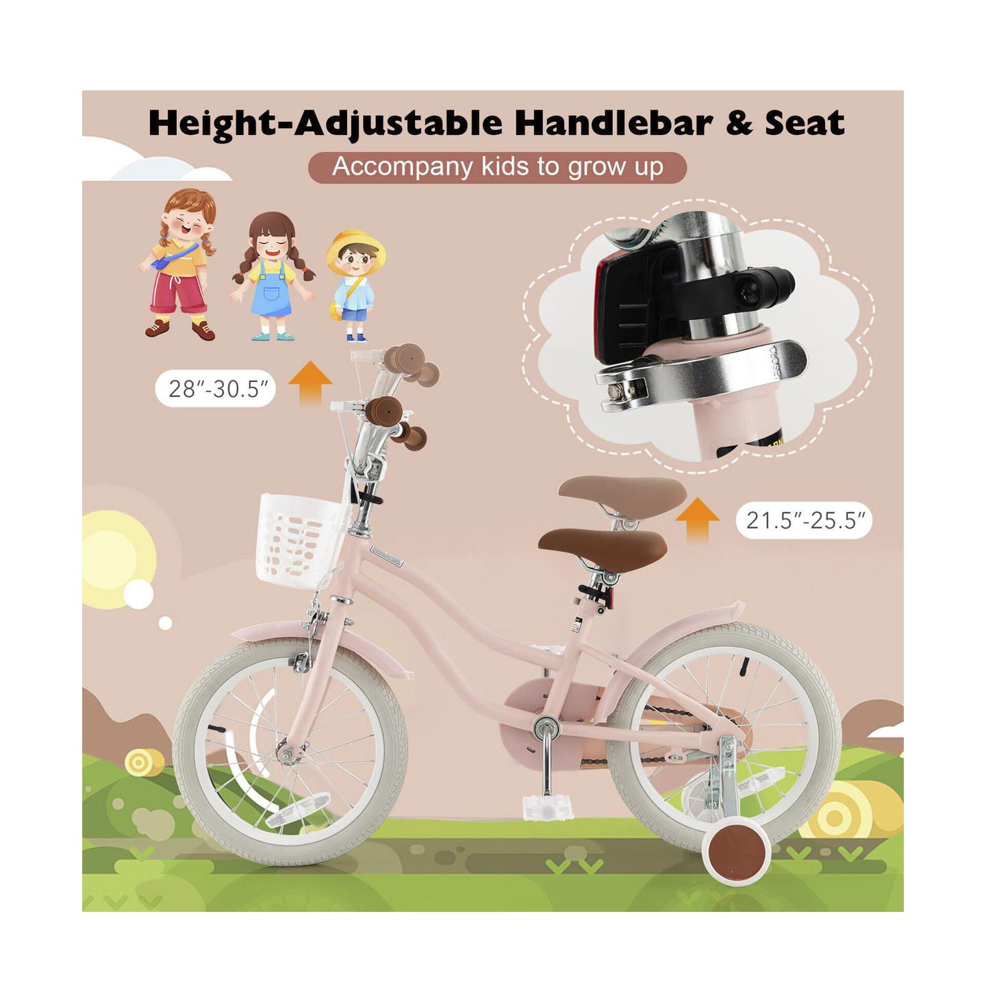 Детская игрушка SUGIFT 16-Inch Kids' Bike with Training Wheels, Ages 3-8, цвет: Розовый — фото 4
