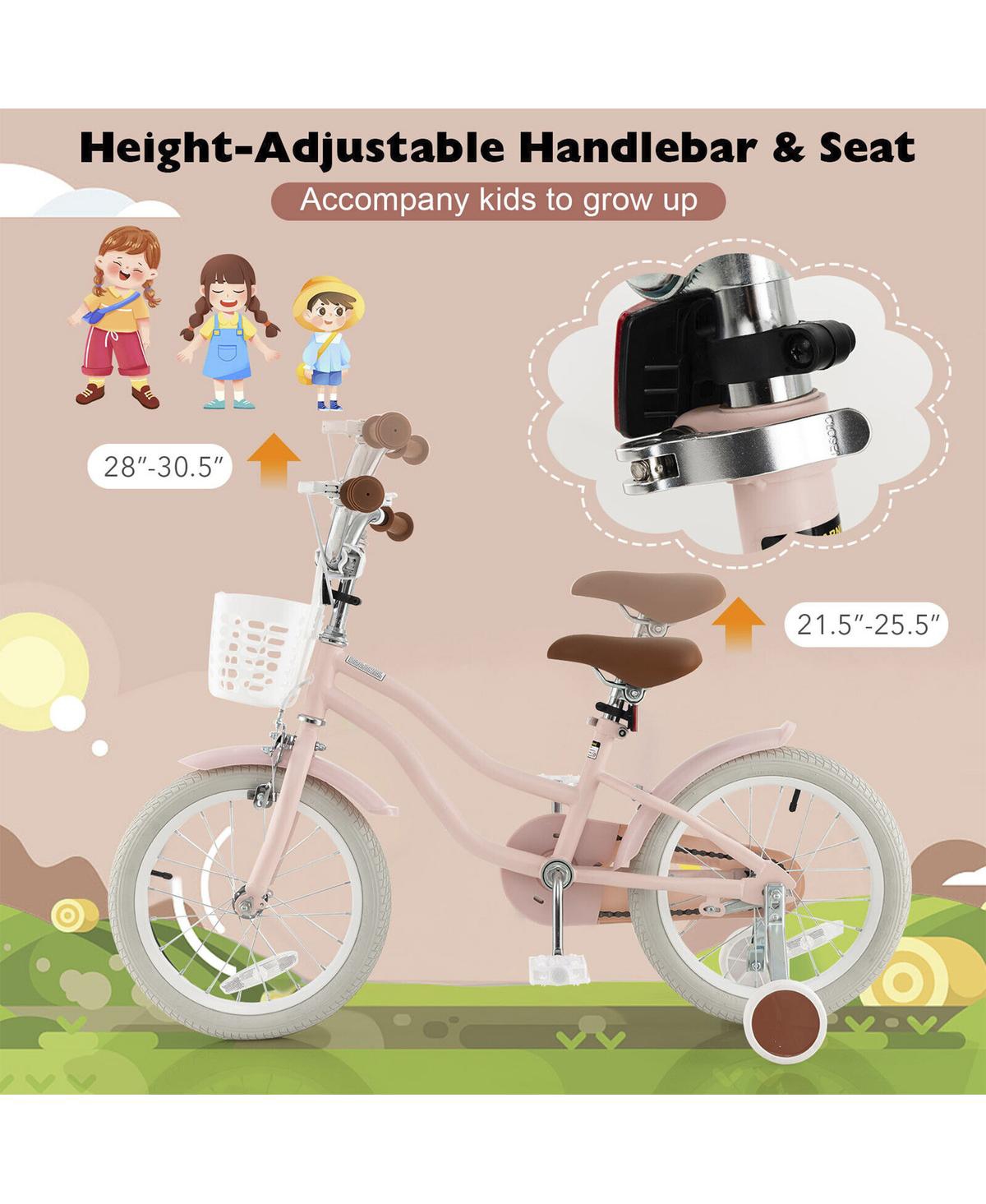 Sugift 16-Inch Kids Bike – Pink, with Front Handbrake & 2 Training Wheels, Adjustable Saddle, Safe & Stylish Ride