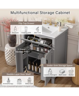 Modern Freestanding  48 in. Bathroom Vanity with Ceramic Sink, Soft-Close Doors, Flip Drawer and Double-Layer Door Shelves