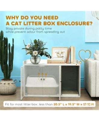 Cat Litter Box Enclosure with Scratching Mat in White